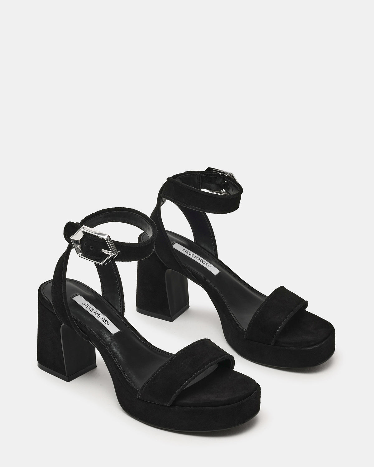 ELIDA Black Suede Ankle Strap Platform Women's Block Heel - Steve Madden