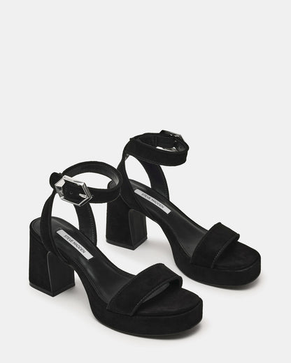 ELIDA Black Suede Ankle Strap Platform Women's Block Heel - Steve Madden