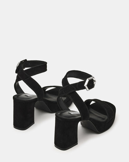 ELIDA Black Suede Ankle Strap Platform Women's Block Heel - Steve Madden
