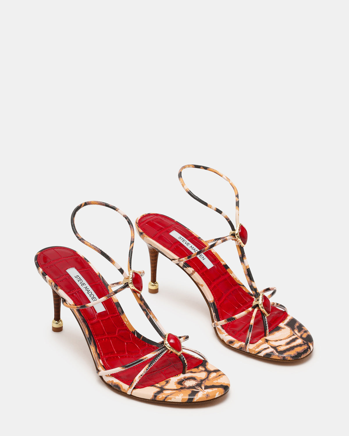 RAMOS-STONE RED/BROWN PRINT Strappy Stiletto Women's Heel - Steve Madden