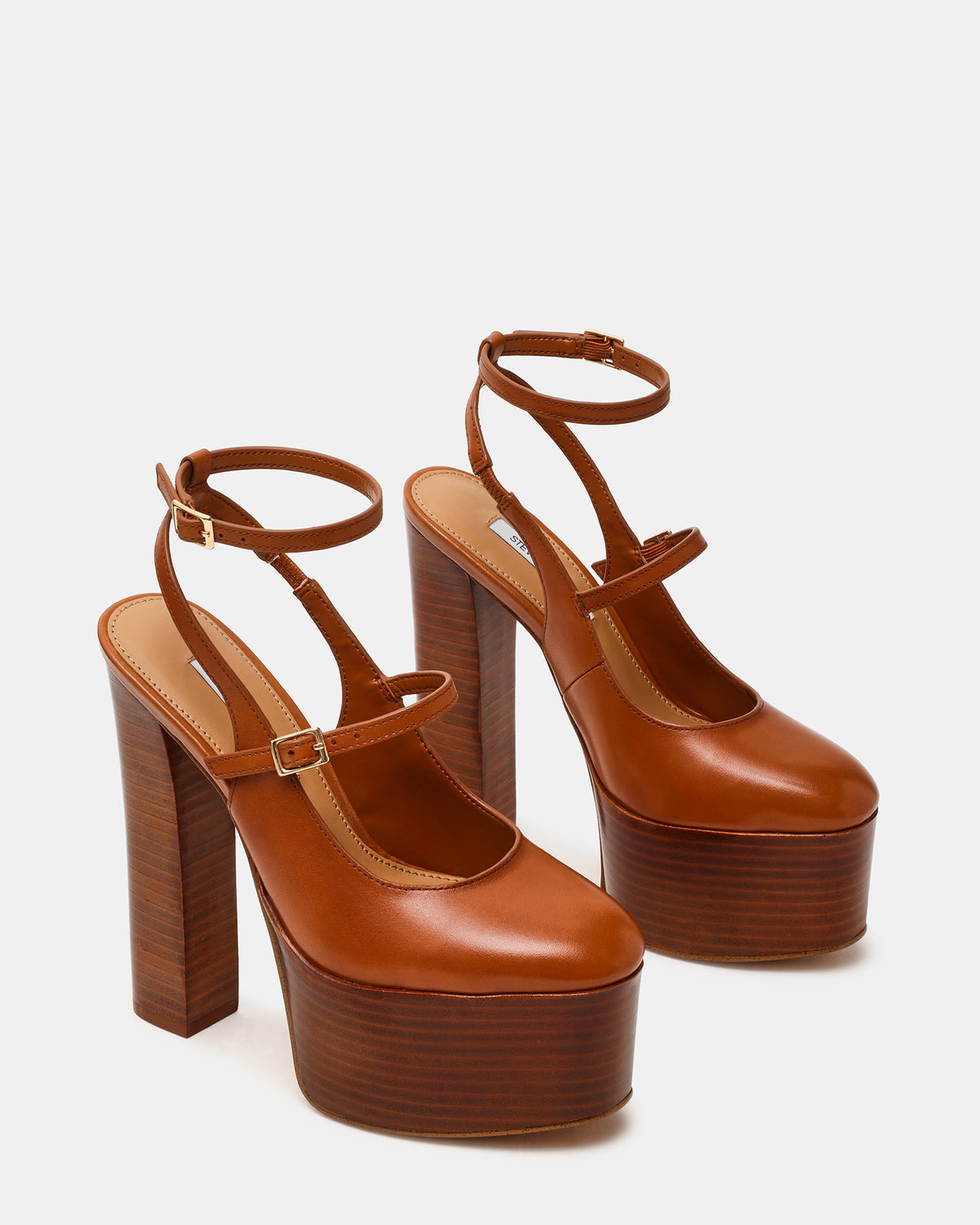 SCOTLYN Stacked Tan Leather Mary-Mary Platform Women's Block Heel - Steve Madden