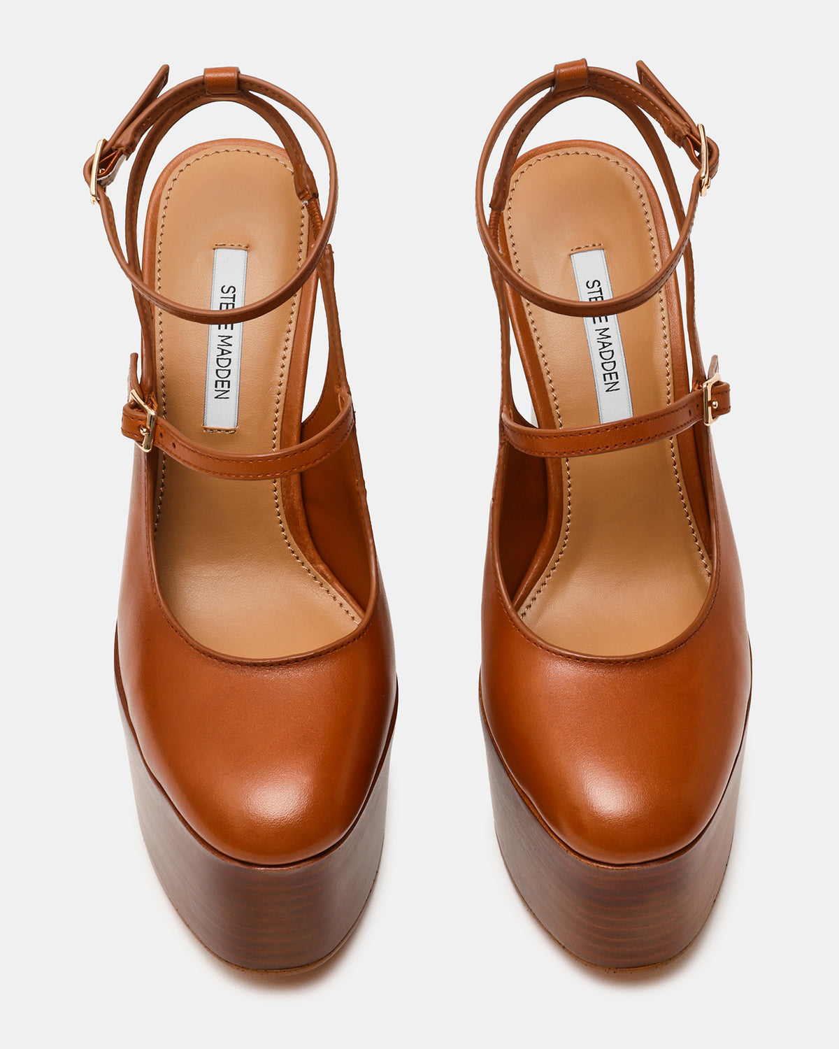 SCOTLYN Stacked Tan Leather Mary-Mary Platform Women's Block Heel - Steve Madden