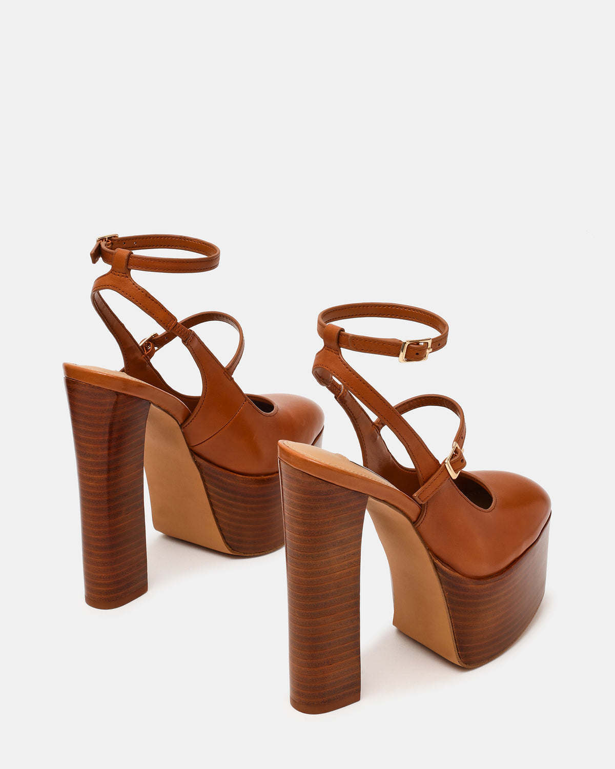 SCOTLYN Stacked Tan Leather Mary-Mary Platform Women's Block Heel - Steve Madden