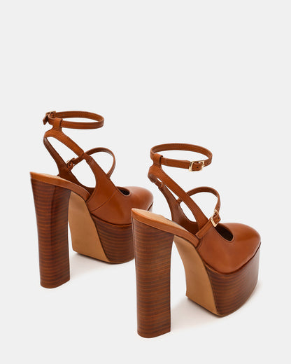 SCOTLYN Stacked Tan Leather Mary-Mary Platform Women's Block Heel - Steve Madden