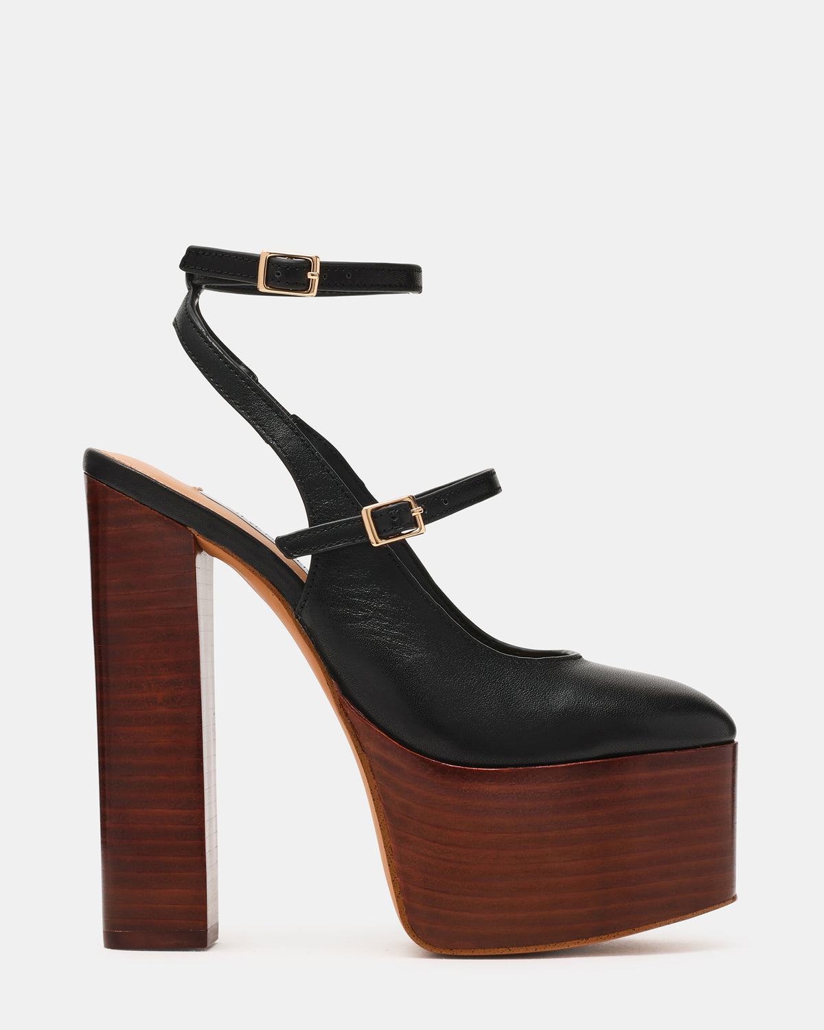 SCOTLYN Stacked Black Leather Mary-Mary Platform Women's Block Heel - Steve Madden