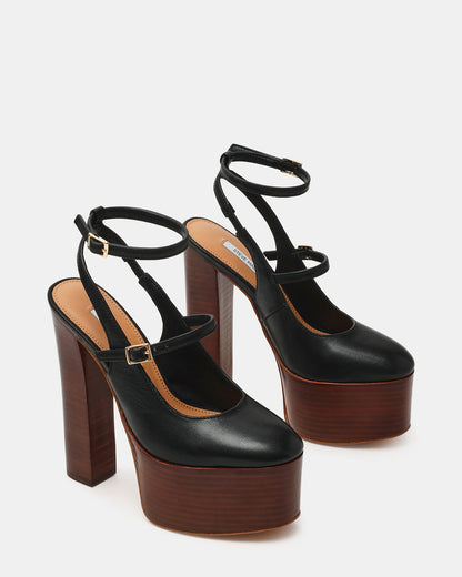 SCOTLYN Stacked Black Leather Mary-Mary Platform Women's Block Heel - Steve Madden