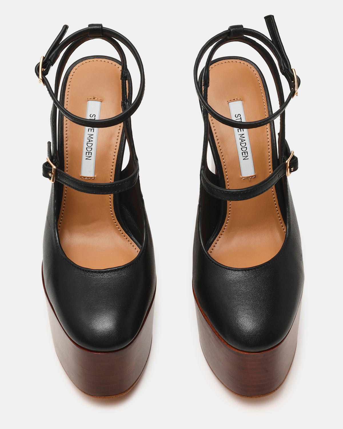 SCOTLYN Stacked Black Leather Mary-Mary Platform Women's Block Heel - Steve Madden