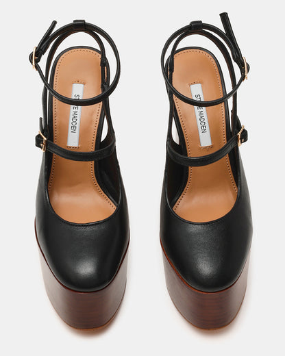 SCOTLYN Stacked Black Leather Mary-Mary Platform Women's Block Heel - Steve Madden