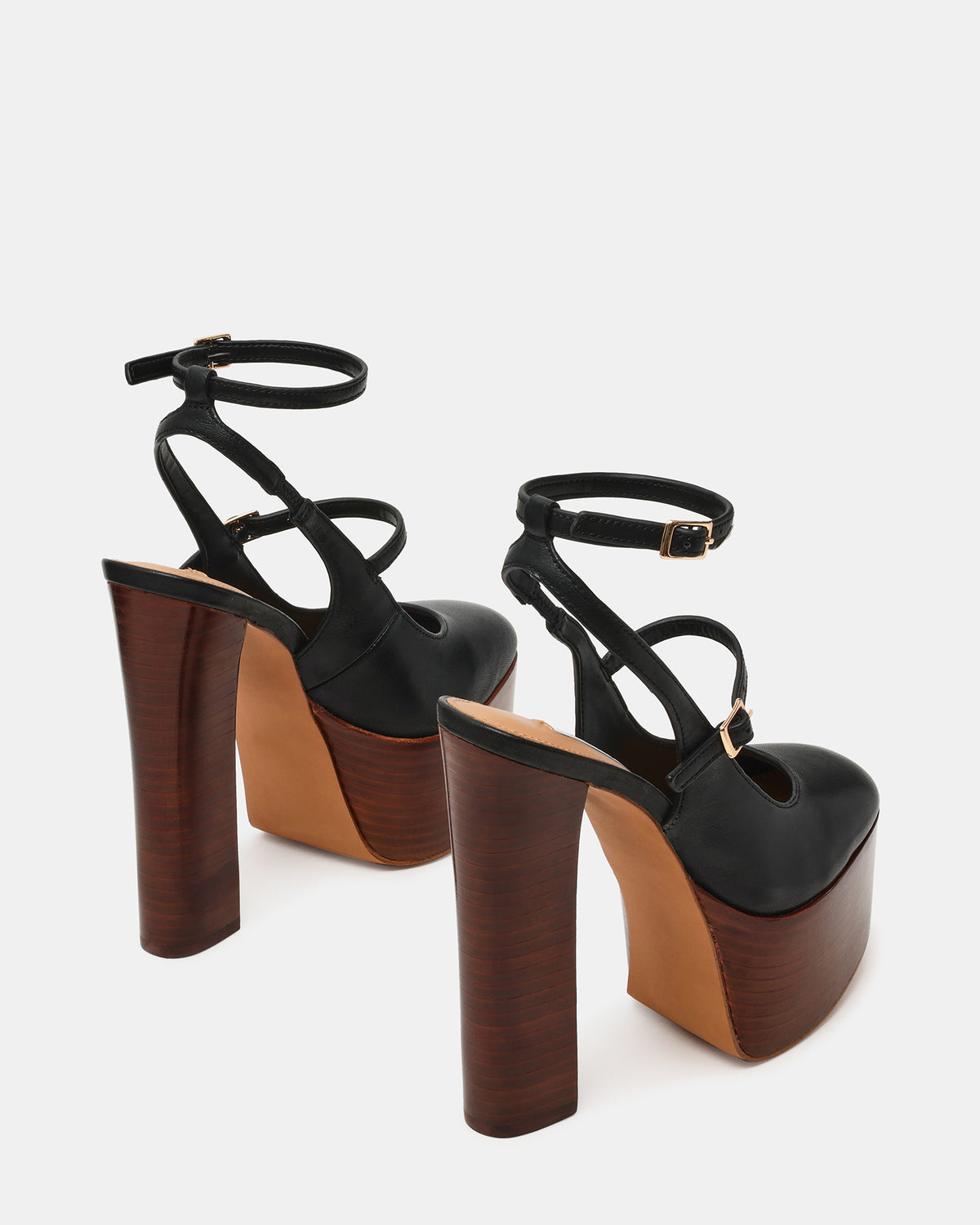 SCOTLYN Stacked Black Leather Mary-Mary Platform Women's Block Heel - Steve Madden