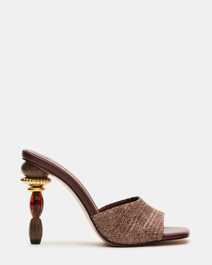 SIA Brown Square-Toe Mule Sculptured Beaded Women's Heel - Steve Madden