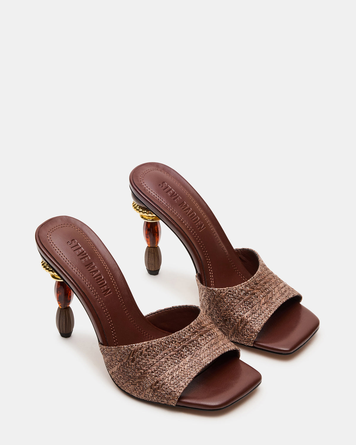SIA Brown Square-Toe Mule Sculptured Beaded Women's Heel - Steve Madden