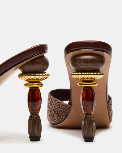 SIA Brown Square-Toe Mule Sculptured Beaded Women's Heel - Steve Madden