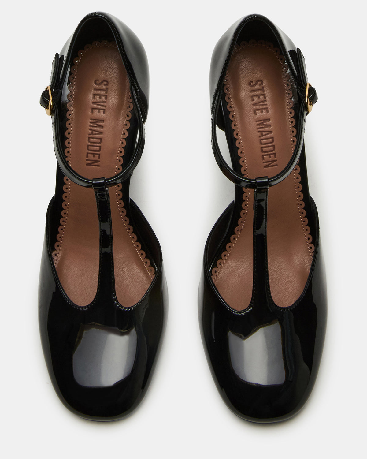 MALCOLM Black Patent T-Strap Block Heel Women's Heel - Steve Madden
