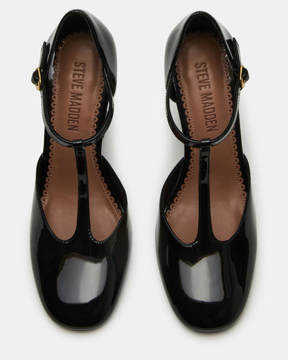 MALCOLM Black Patent T-Strap Block Heel Women's Heel - Steve Madden