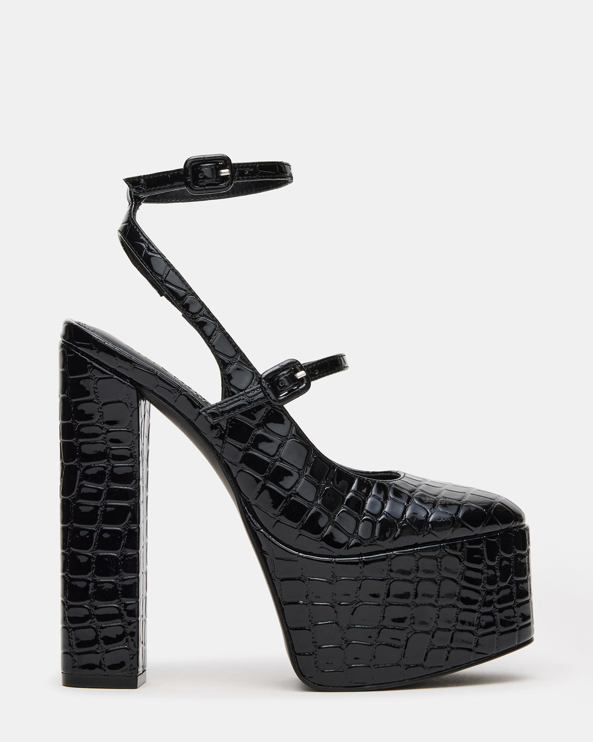 SCOTLYN Black Crocodile Women's Platform Block Heel - Steve Madden