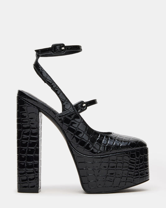 SCOTLYN Black Crocodile Women's Platform Block Heel - Steve Madden