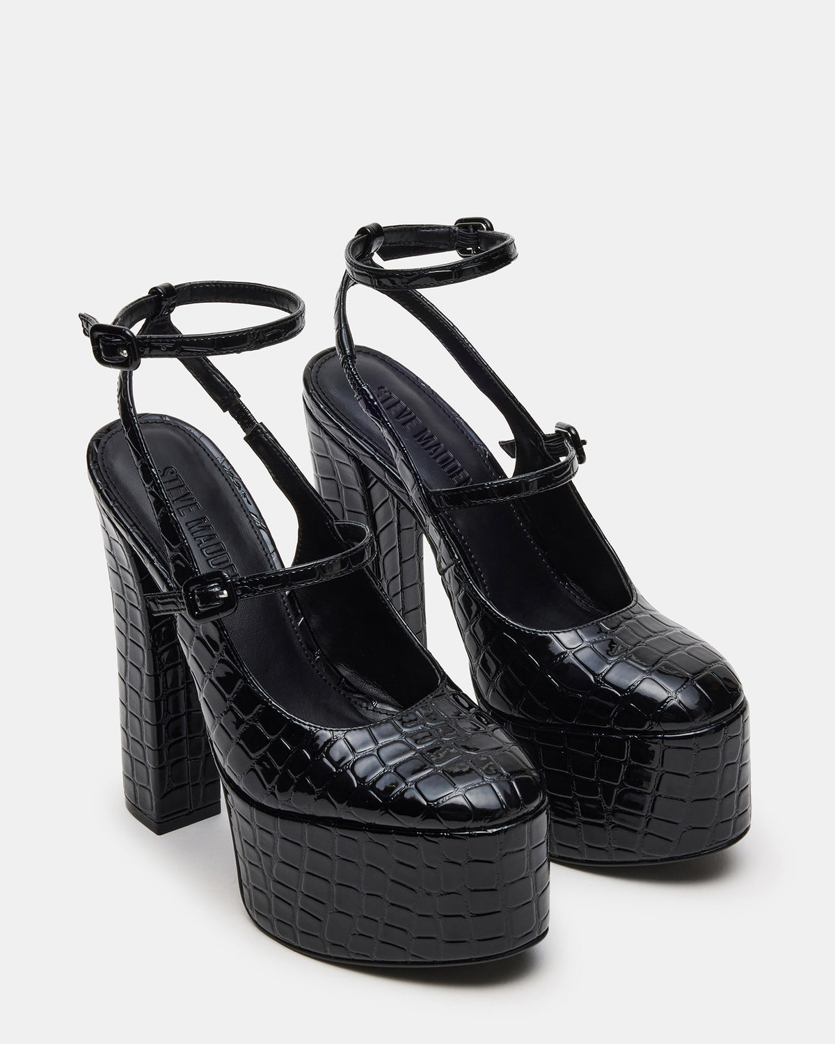 SCOTLYN Black Crocodile Women's Platform Block Heel - Steve Madden