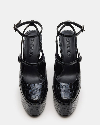 SCOTLYN Black Crocodile Women's Platform Block Heel - Steve Madden