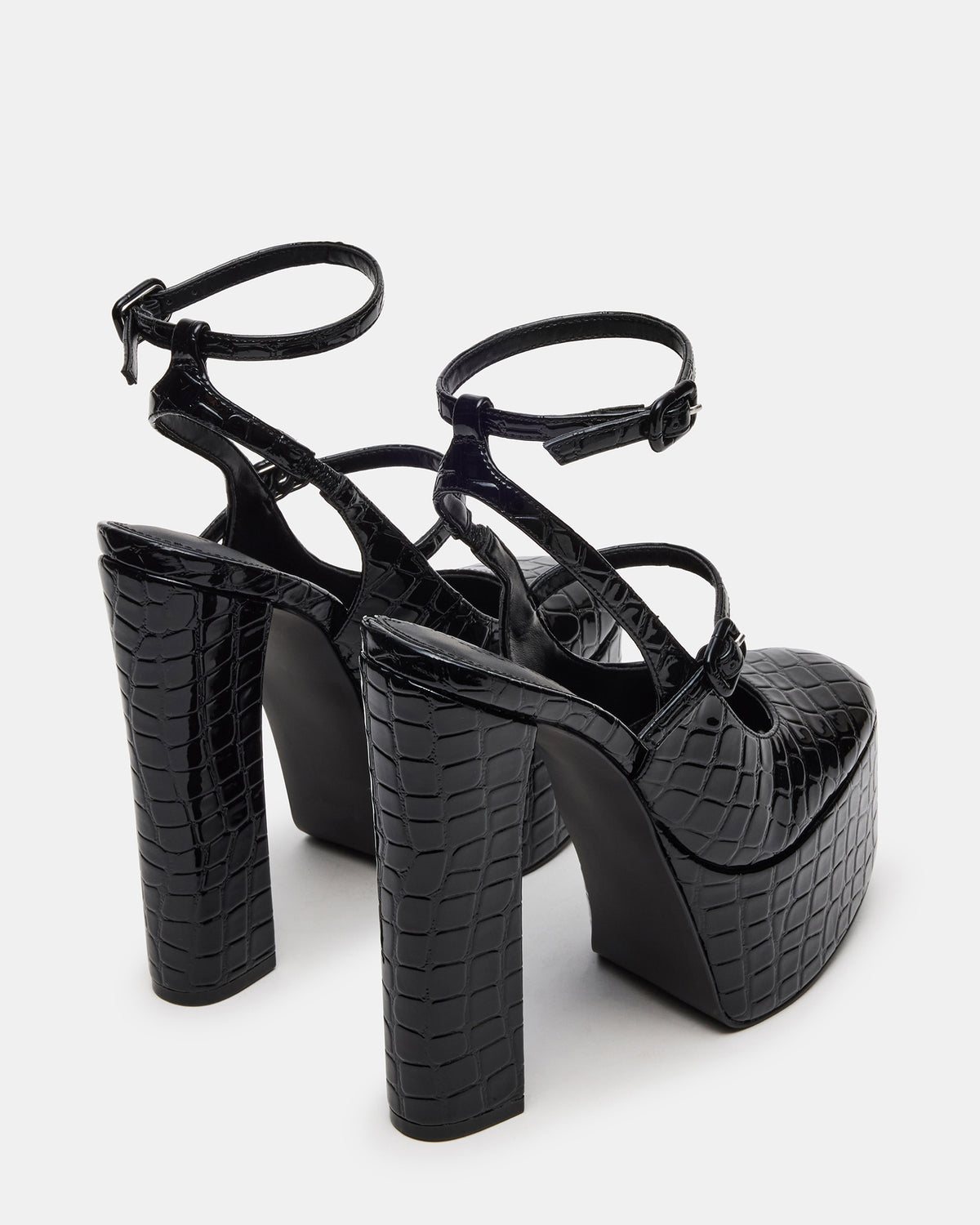 SCOTLYN Black Crocodile Women's Platform Block Heel - Steve Madden