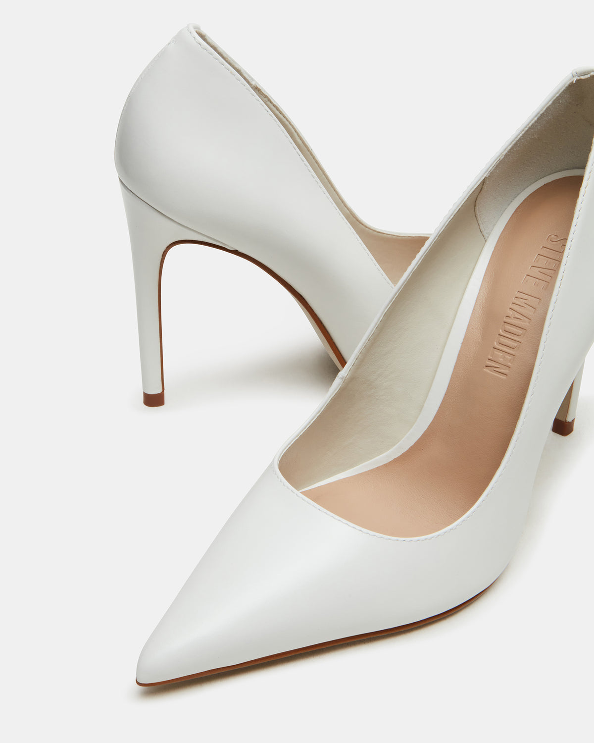 NOIR White Leather Pointed-Toe Stiletto Pump Women's Heels - Steve Madden