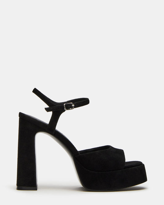 LINADRA Black Suede Women's Platform Square-Toe Strappy Heel - Steve Madden