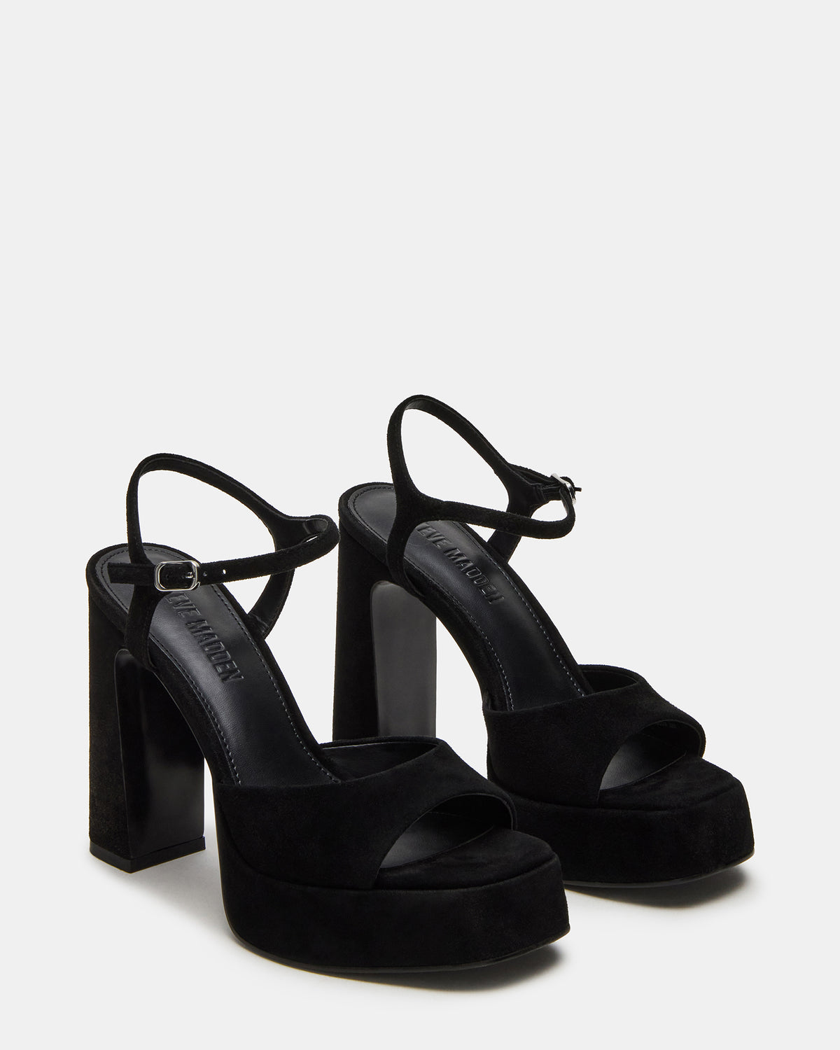 LINADRA Black Suede Women's Platform Square-Toe Strappy Heel - Steve Madden