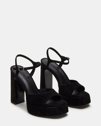 LINADRA Black Suede Women's Platform Square-Toe Strappy Heel - Steve Madden