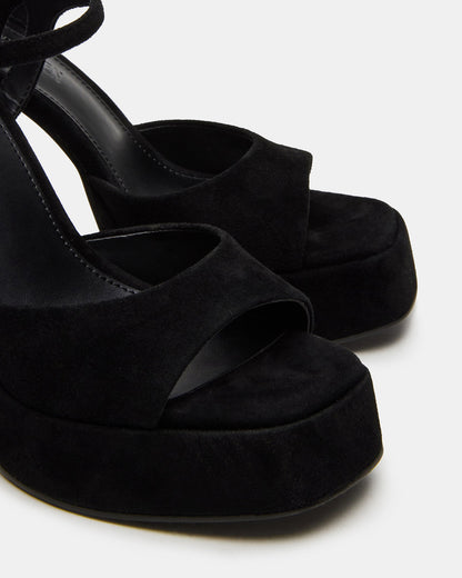 LINADRA Black Suede Women's Platform Square-Toe Strappy Heel - Steve Madden