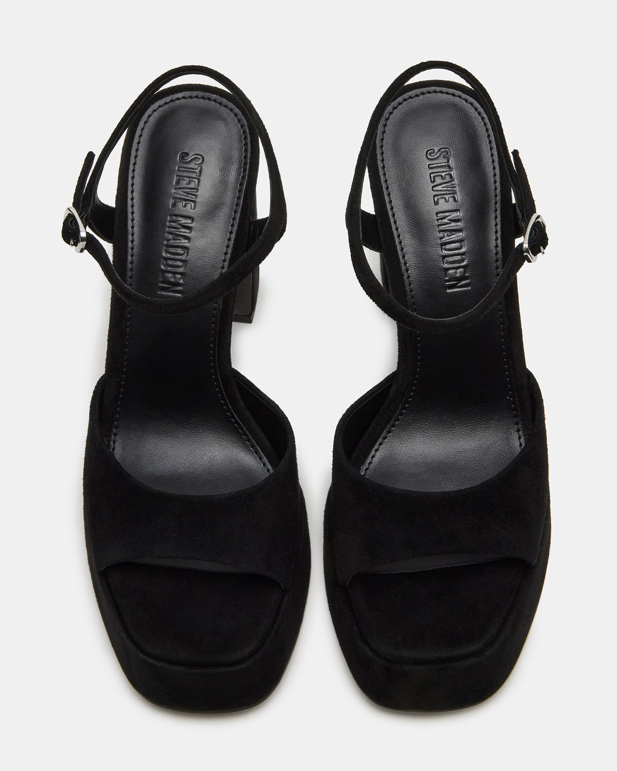 LINADRA Black Suede Women's Platform Square-Toe Strappy Heel - Steve Madden