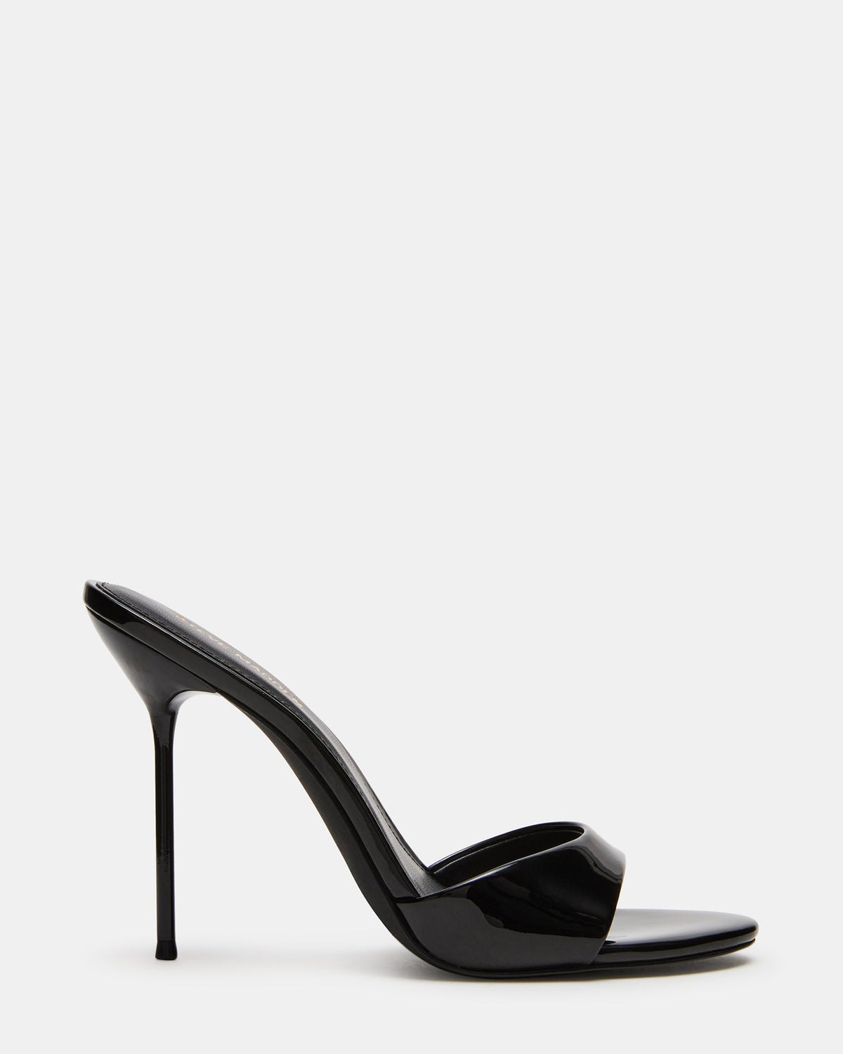 DAVINA Black Patent Rounded Open-Toe Mule Stiletto Women's Heel - Steve Madden