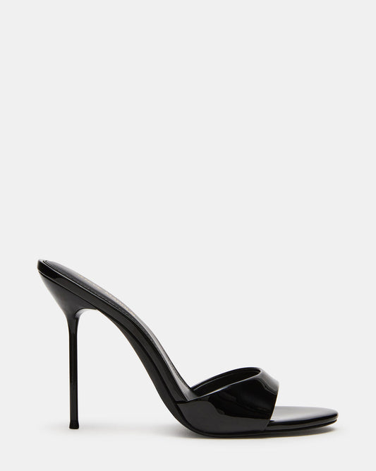DAVINA Black Patent Rounded Open-Toe Mule Stiletto Women's Heel - Steve Madden