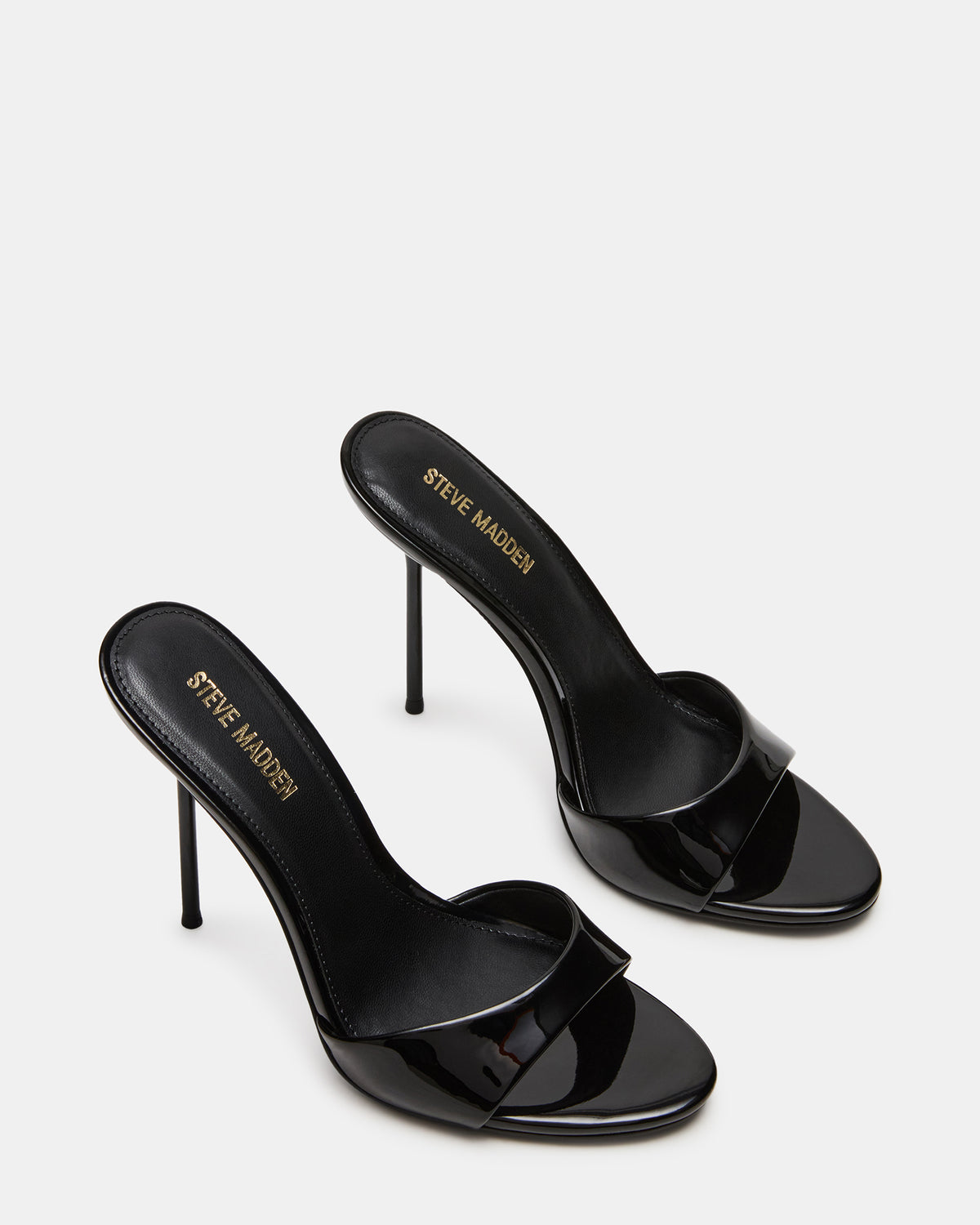 DAVINA Black Patent Rounded Open-Toe Mule Stiletto Women's Heel - Steve Madden