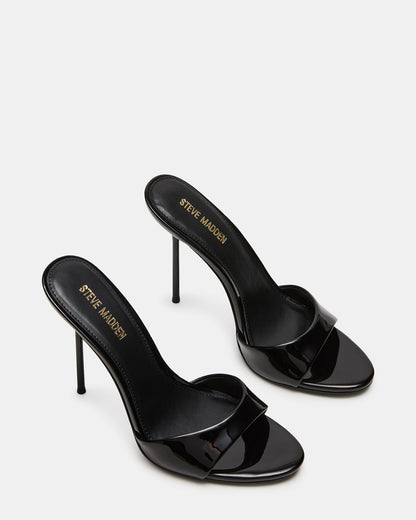DAVINA Black Patent Rounded Open-Toe Mule Stiletto Women's Heel - Steve Madden
