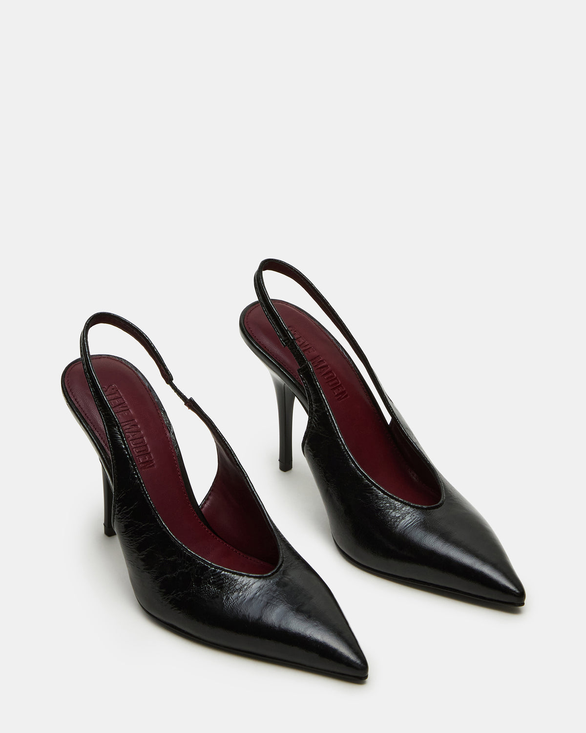 ANDROMEDA Black Leather Slingback Pointed-Toe Stiletto Pump Women's Heel - Steve Madden