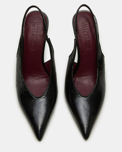 ANDROMEDA Black Leather Slingback Pointed-Toe Stiletto Pump Women's Heel - Steve Madden