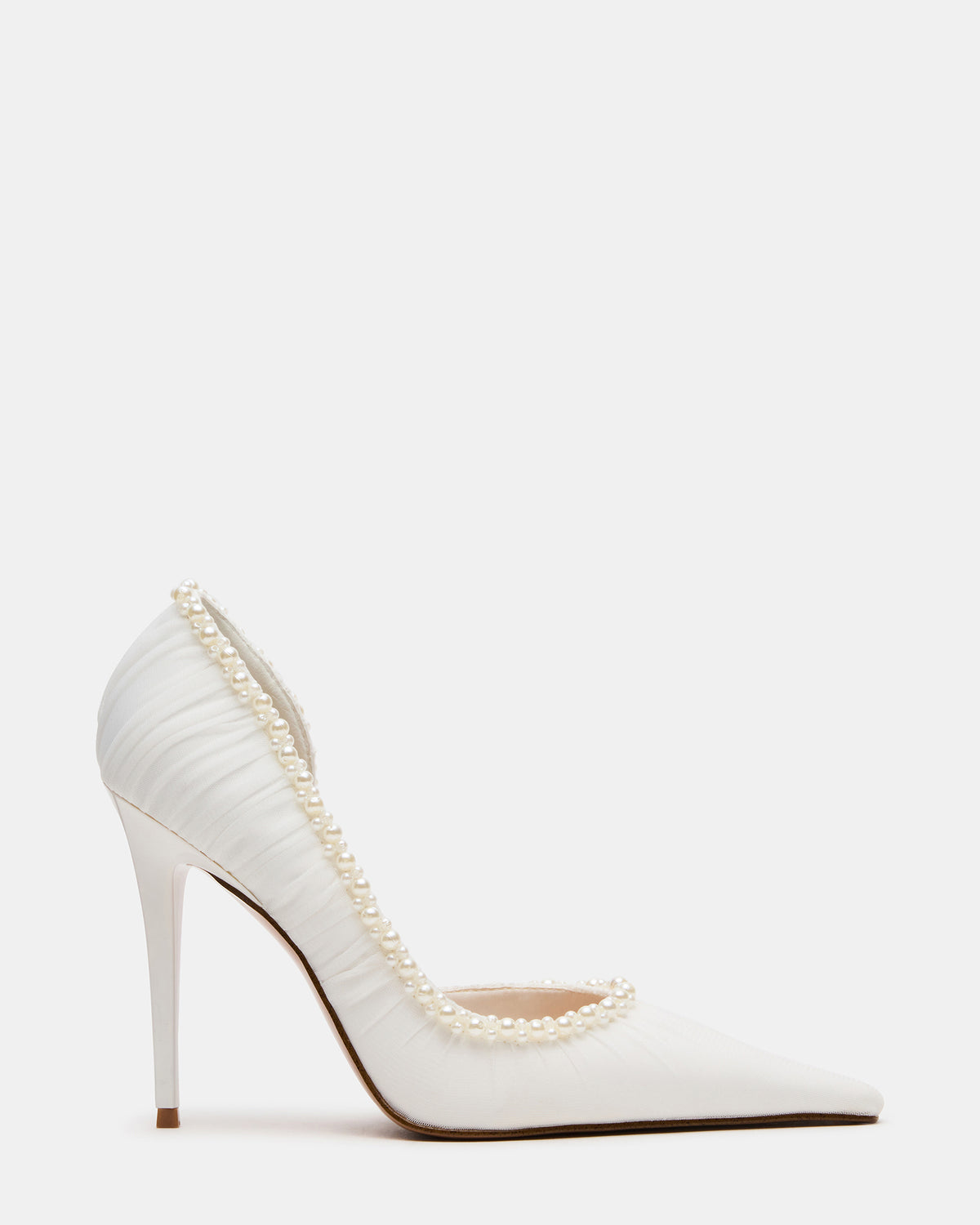 ELEGANT Pearl Ivory Mesh Ruched Pointed-Toe Stiletto Pump Women's Heel - Steve Madden