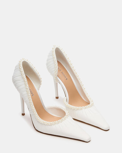 ELEGANT Pearl Ivory Mesh Ruched Pointed-Toe Stiletto Pump Women's Heel - Steve Madden
