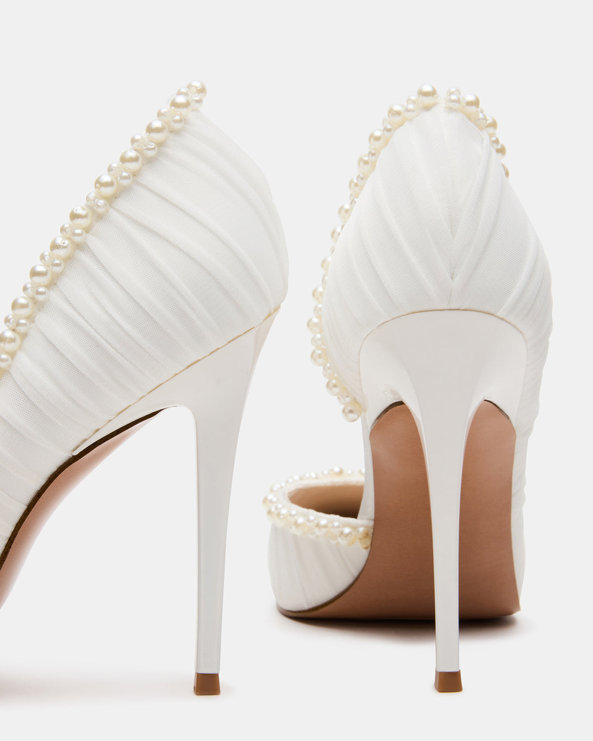 ELEGANT Pearl Ivory Mesh Ruched Pointed-Toe Stiletto Pump Women's Heel - Steve Madden