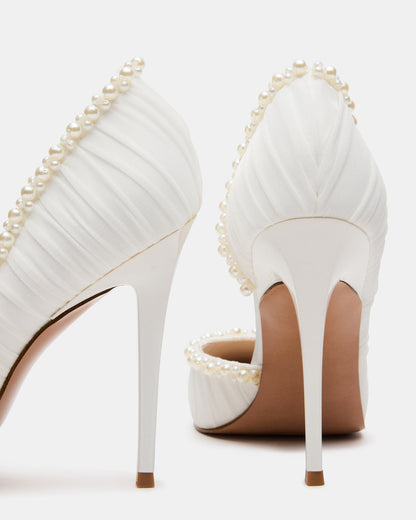 ELEGANT Pearl Ivory Mesh Ruched Pointed-Toe Stiletto Pump Women's Heel - Steve Madden