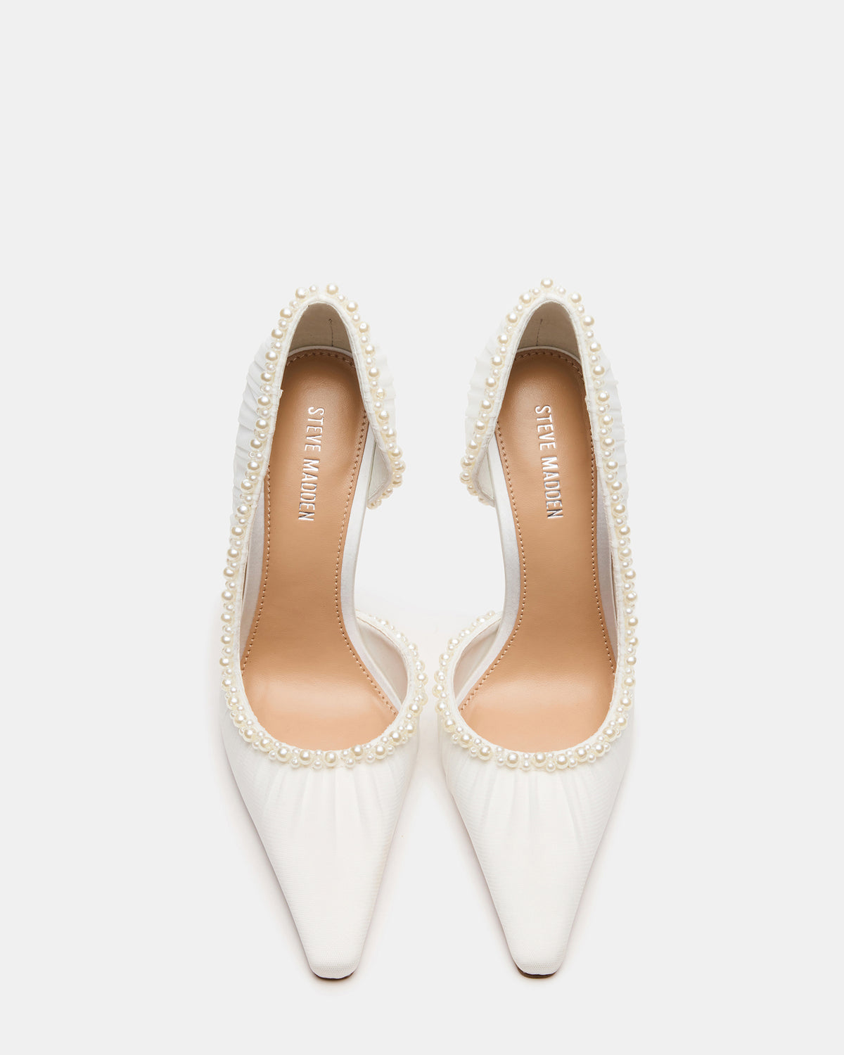 ELEGANT Pearl Ivory Mesh Ruched Pointed-Toe Stiletto Pump Women's Heel - Steve Madden