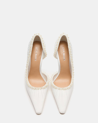 ELEGANT Pearl Ivory Mesh Ruched Pointed-Toe Stiletto Pump Women's Heel - Steve Madden