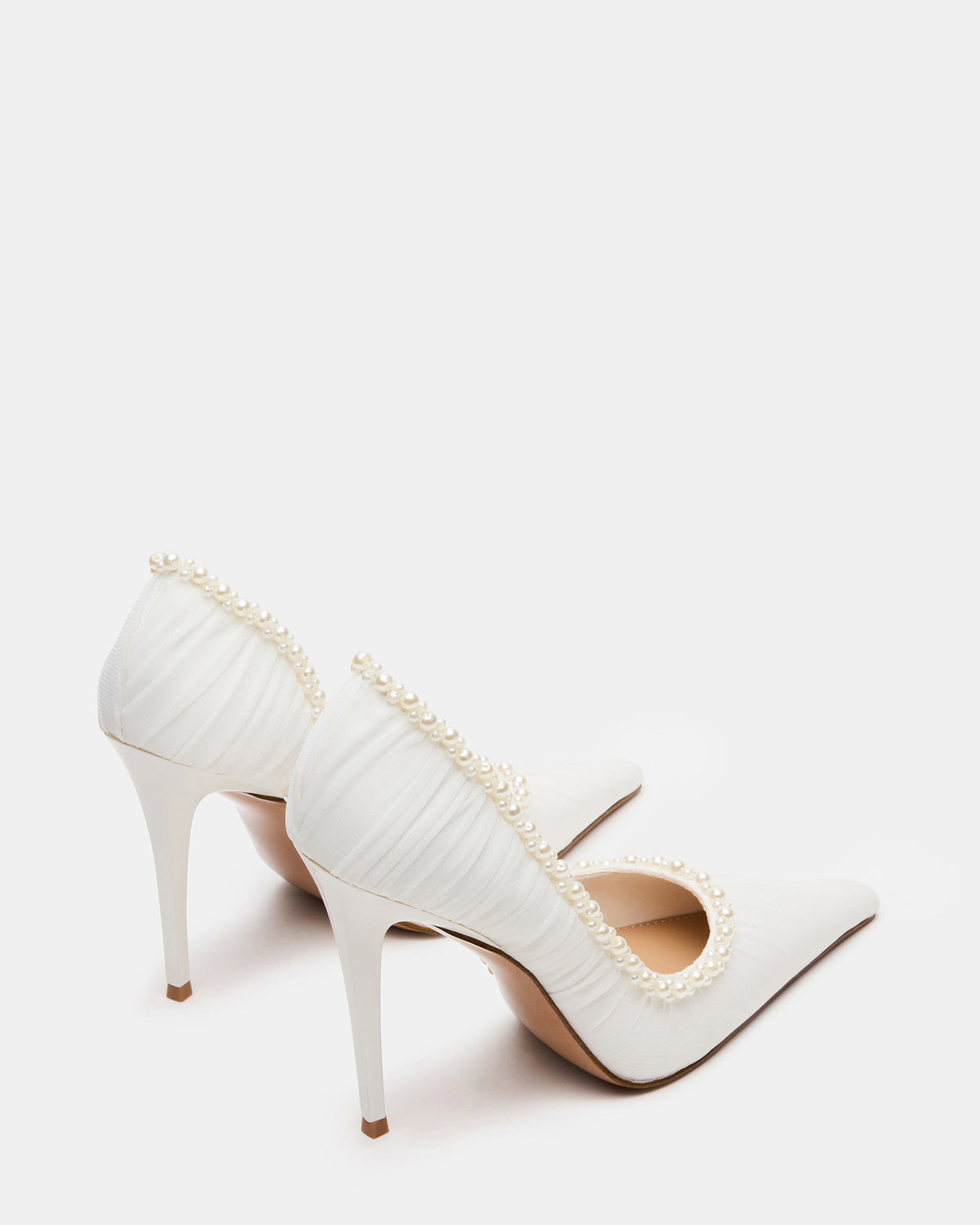 ELEGANT Pearl Ivory Mesh Ruched Pointed-Toe Stiletto Pump Women's Heel - Steve Madden