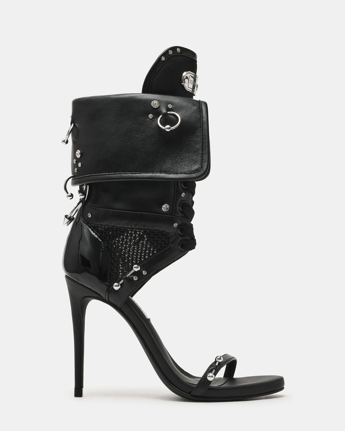 CASELLA Piercing Black Open-Toe Stiletto Lace-Up Women's Heel - Steve Madden