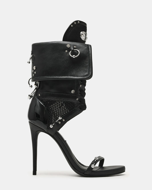 CASELLA Piercing Black Open-Toe Stiletto Lace-Up Women's Heel - Steve Madden