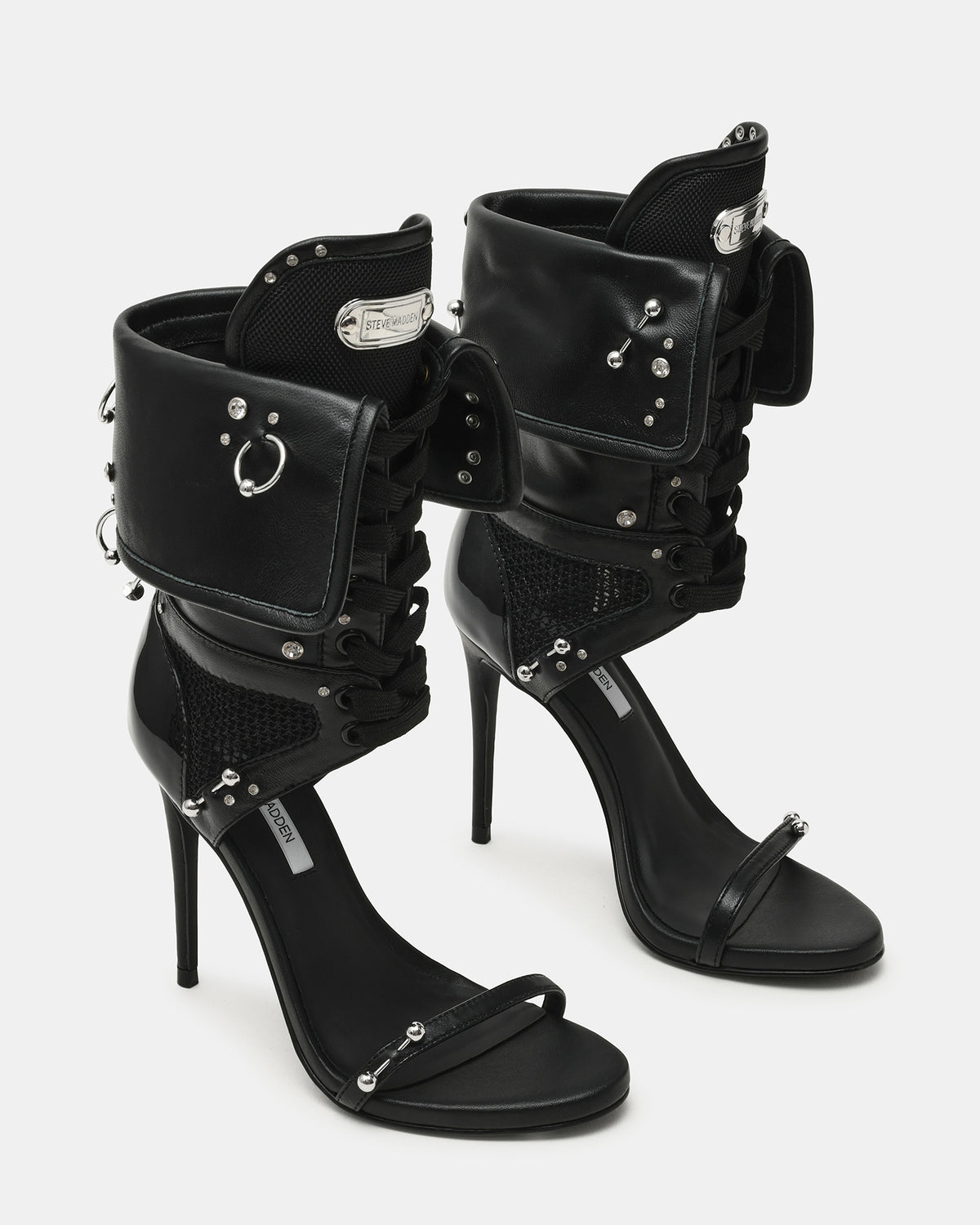 CASELLA Piercing Black Open-Toe Stiletto Lace-Up Women's Heel - Steve Madden