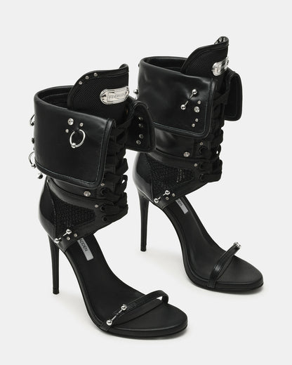CASELLA Piercing Black Open-Toe Stiletto Lace-Up Women's Heel - Steve Madden