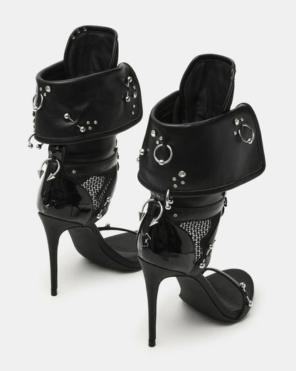 CASELLA Piercing Black Open-Toe Stiletto Lace-Up Women's Heel - Steve Madden