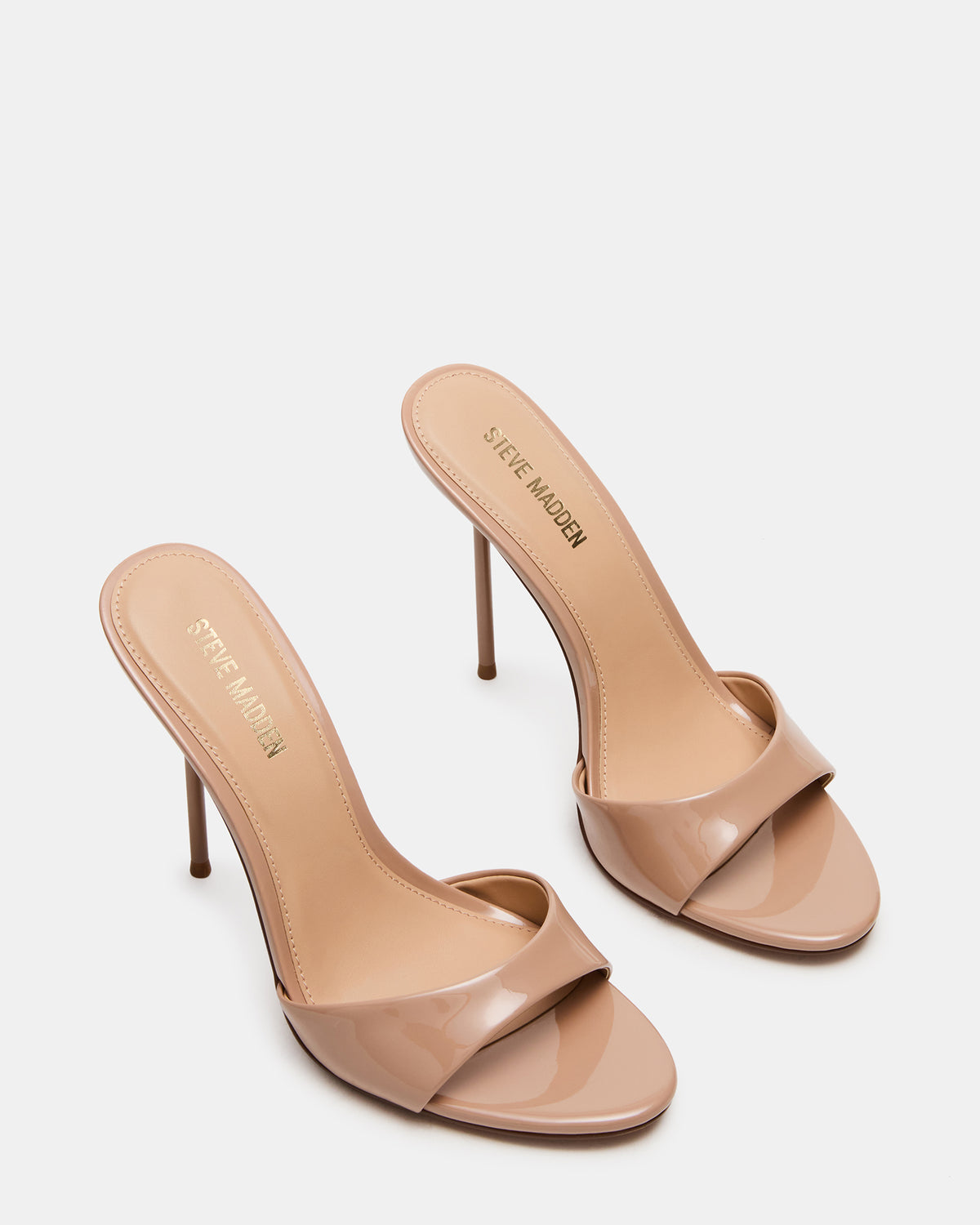 DAVINA Tan Patent Rounded Open-Toe Mule Stiletto Women's Heel - Steve Madden