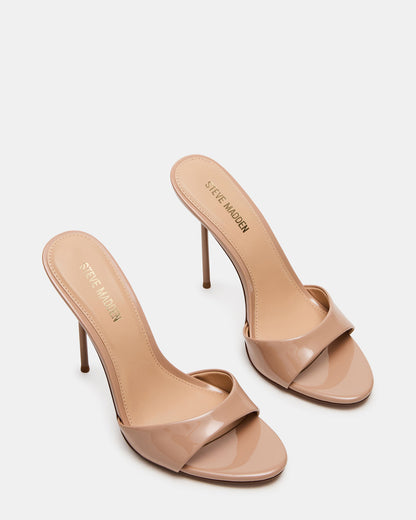 DAVINA Tan Patent Rounded Open-Toe Mule Stiletto Women's Heel - Steve Madden