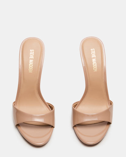 DAVINA Tan Patent Rounded Open-Toe Mule Stiletto Women's Heel - Steve Madden
